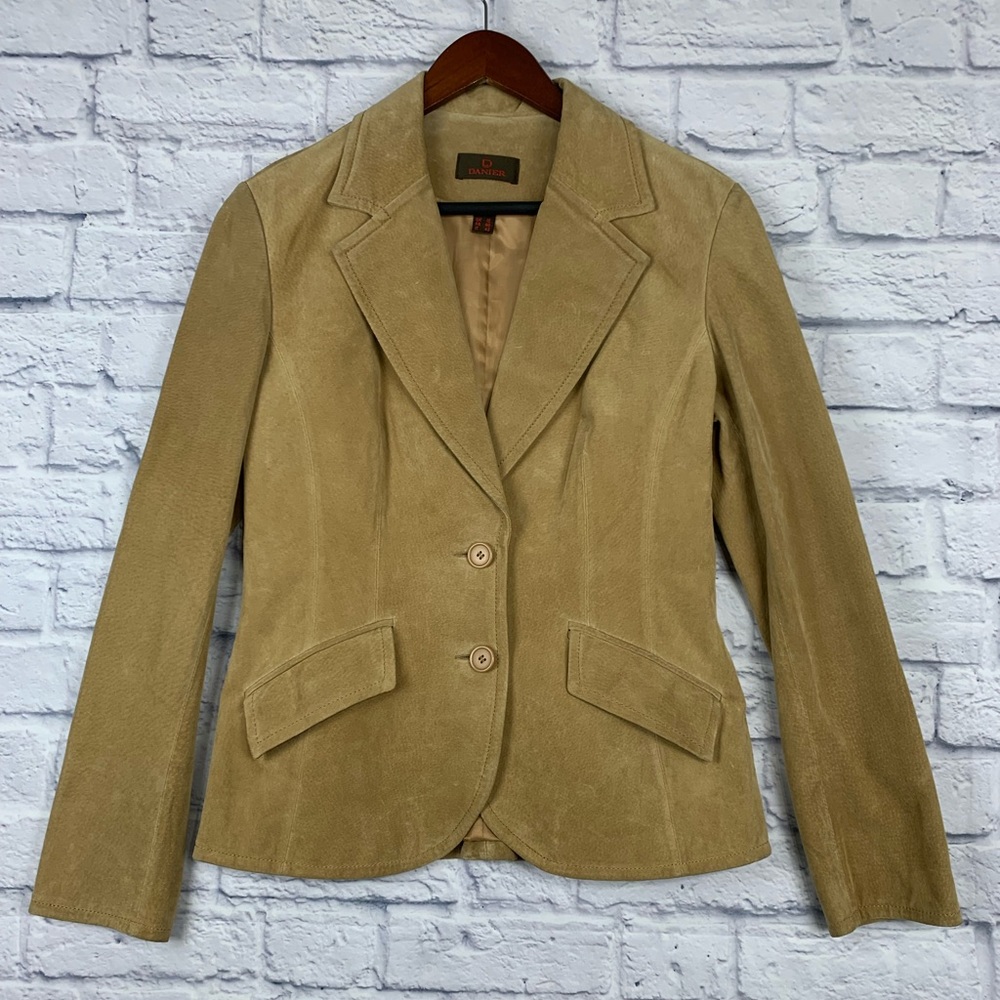 Women’s Vintage Y2K Danier Genuine Leather Button Up Jacket Blazer Tan US Small